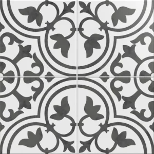 Mono Serra Floor Tiles Braga Flower Black White Matte 8" x 8"