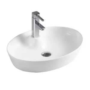 22in Oval Vessel Sink in Porcelain with One Faucet Hole