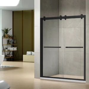48in RUBY Double Sliding Shower Door in Matte Black, Alcove