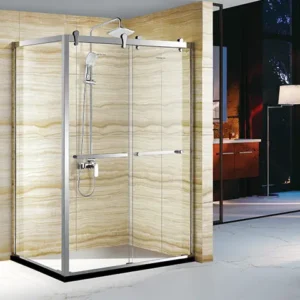 Double Sliding Shower Door Chrome Handles with Side Panel on the Left