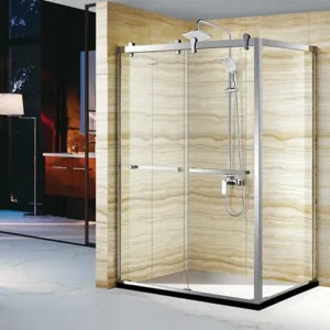 Double Sliding Shower Door Chrome Handles with Side Panel on the Right