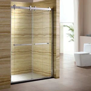 Double Sliding Shower Door with Clear Glass and Chrome Handles