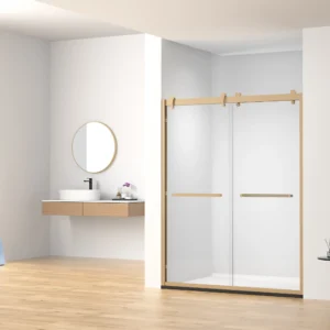 RUBY Double Sliding Shower Door with Gold Handles, 60in alcove