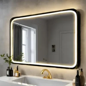 Rectangular LED Mirror with Rounded Black Edges