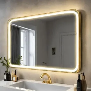Rectangular LED Mirror with Rounded Gold Edges