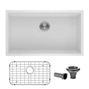 23x18 Granite Composite Kitchen Sink in Matte White with grids