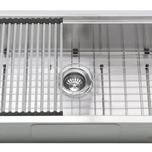 30in Stainless Steel Ledge Single Bowl Kitchen Sink with Grids, 16gauges