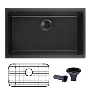 30x18 Single Kitchen Sink Black Granite Composite Undermount