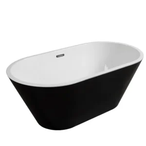 60in Freestanding Glossy Black Round Bathtub