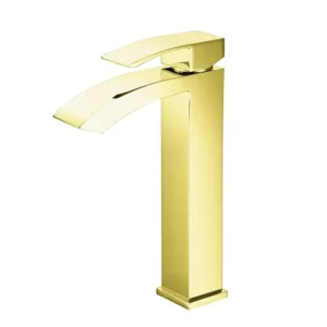 Bathroom Vessel Sink Faucet with Curved Spout, Polished Chrome