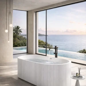 Bella Freestanding Bathtub with Textured Pattern in Acrylic,67in(Available Soon)