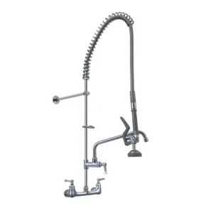 Double-Handed Commercial Kitchen Faucet with Pull Down Sprayer in Polished Chrome