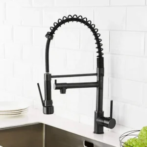 Double-Handed Commercial Kitchen Faucet with Pull Down Sprayer, made of Brass