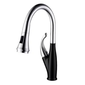 One Handle Pull out Kitchen Faucet with Black & Chrome, American Water Flow